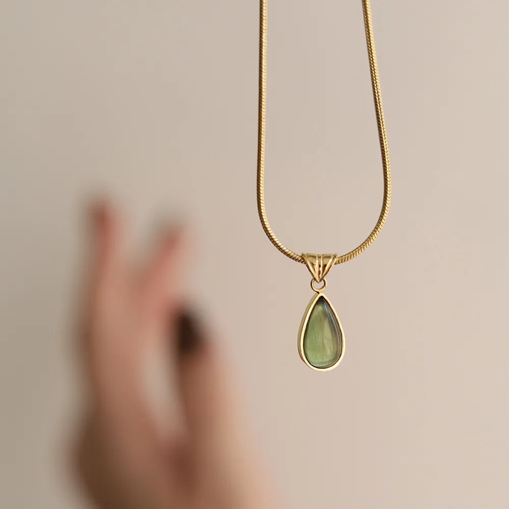 Elegant Simple Style Water Droplets Stainless Steel Plating Inlay Glass 18K Gold Plated Pendant Necklace_colorza_4