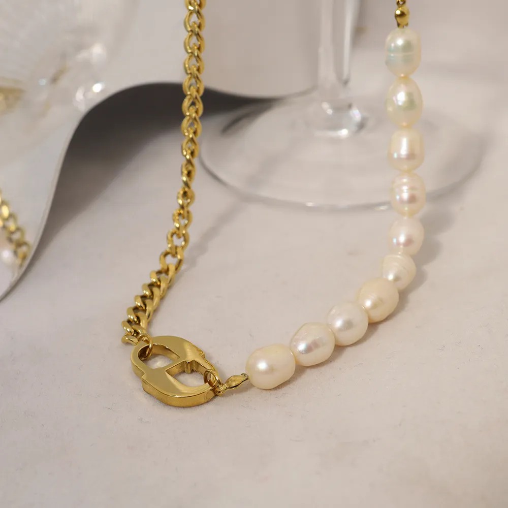 Vintage Style Simple Style Oval Titanium Steel Pearl Plating 14K Gold Plated Necklace_colorza_1
