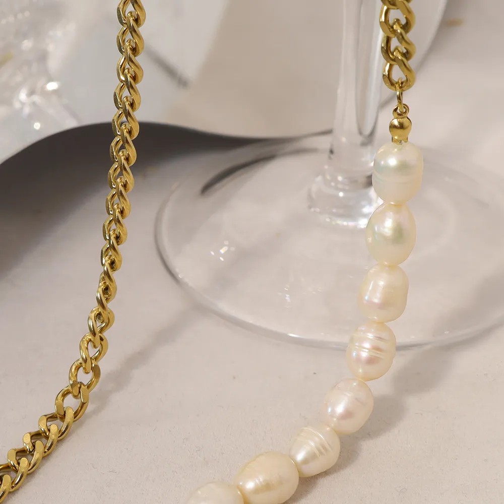 Vintage Style Simple Style Oval Titanium Steel Pearl Plating 14K Gold Plated Necklace_colorza_2