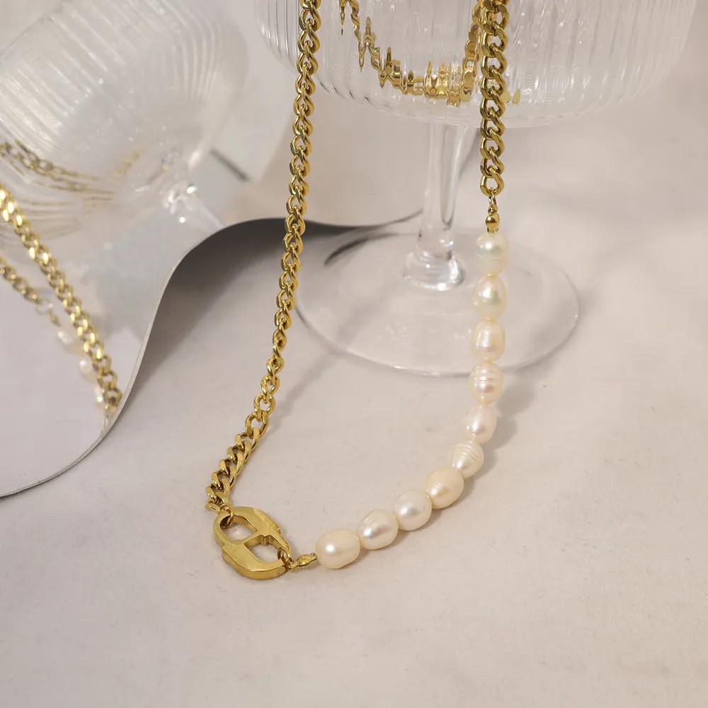 Vintage Style Simple Style Oval Titanium Steel Pearl Plating 14K Gold Plated Necklace_colorza_3