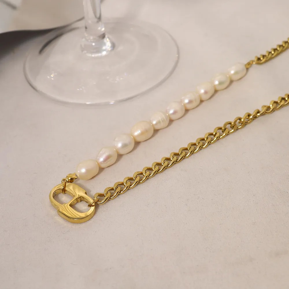 Vintage Style Simple Style Oval Titanium Steel Pearl Plating 14K Gold Plated Necklace_colorza_5