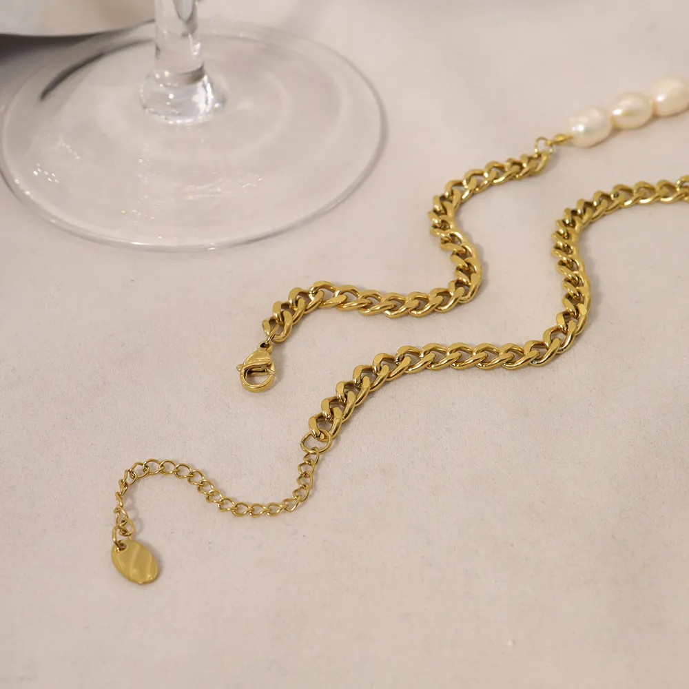 Vintage Style Simple Style Oval Titanium Steel Pearl Plating 14K Gold Plated Necklace_colorza_6