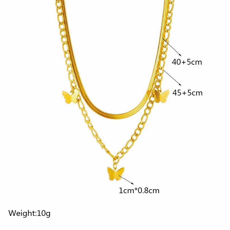 Basic Retro Butterfly Titanium Steel Plating 18K Gold Plated Layered Necklaces_colorza_4