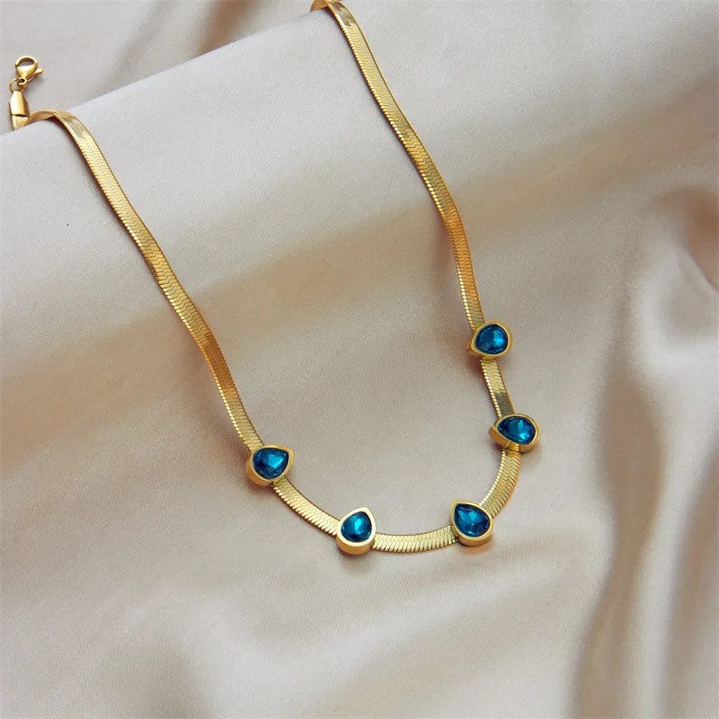 Casual Commute Water Droplets Titanium Steel Plating Inlay Artificial Rhinestones 18K Gold Plated Necklace_colorza_2