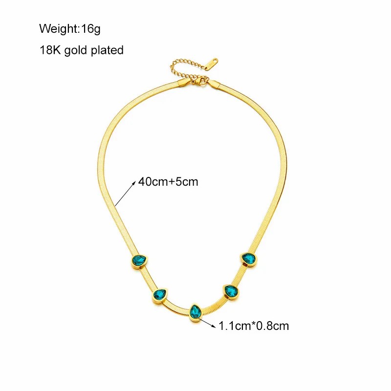 Casual Commute Water Droplets Titanium Steel Plating Inlay Artificial Rhinestones 18K Gold Plated Necklace_colorza_4