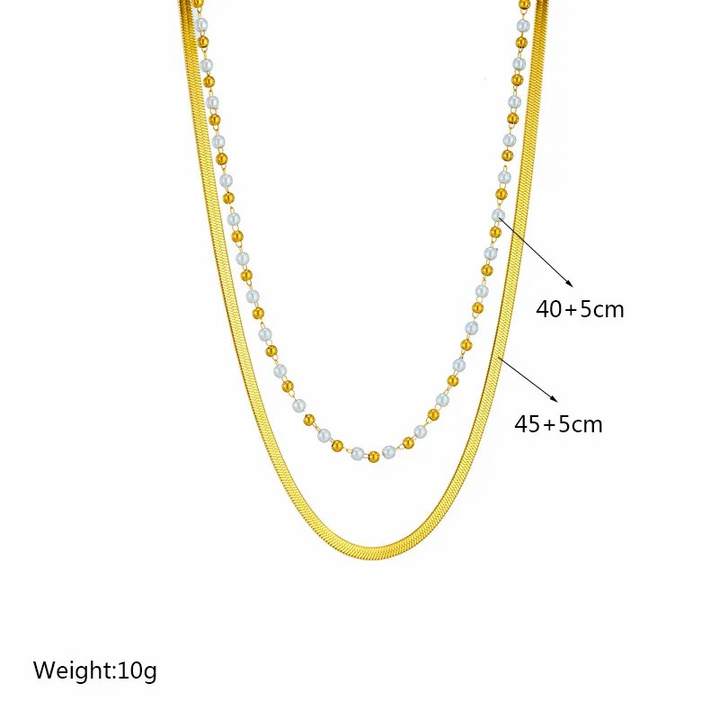 Casual Simple Style Solid Color Titanium Steel Beaded Pearl Plating 18K Gold Plated Layered Necklaces_colorza_4
