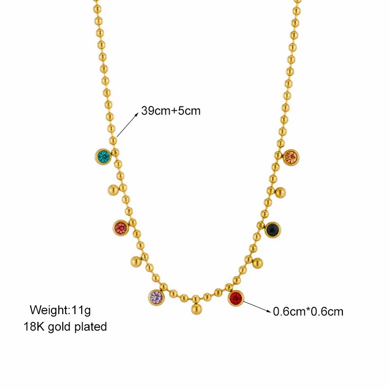 Casual Simple Style Round Titanium Steel Plating Inlay Artificial Rhinestones 18K Gold Plated Necklace_colorza_4
