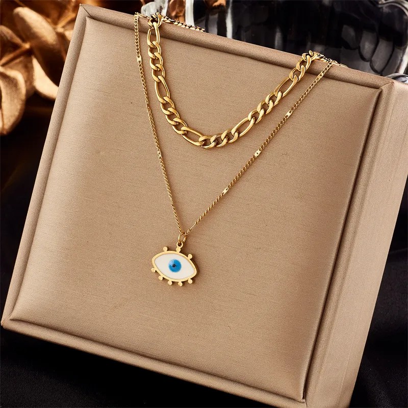 Casual Punk Eye Titanium Steel Enamel Plating 18K Gold Plated Layered Necklaces_colorza_1