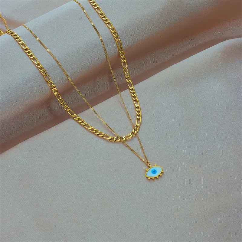 Casual Punk Eye Titanium Steel Enamel Plating 18K Gold Plated Layered Necklaces_colorza_2
