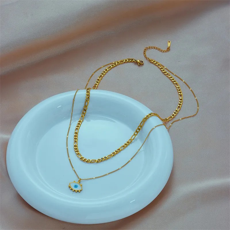 Casual Punk Eye Titanium Steel Enamel Plating 18K Gold Plated Layered Necklaces_colorza_3