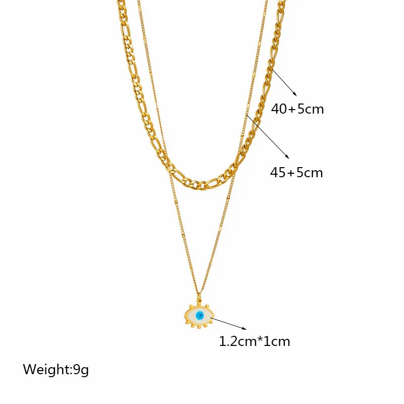 Casual Punk Eye Titanium Steel Enamel Plating 18K Gold Plated Layered Necklaces_colorza_4