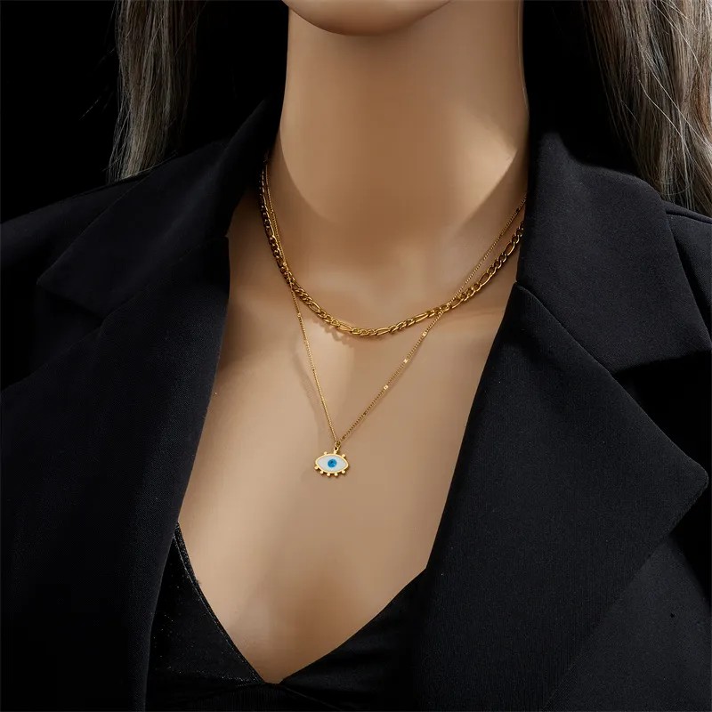 Casual Punk Eye Titanium Steel Enamel Plating 18K Gold Plated Layered Necklaces_colorza_5