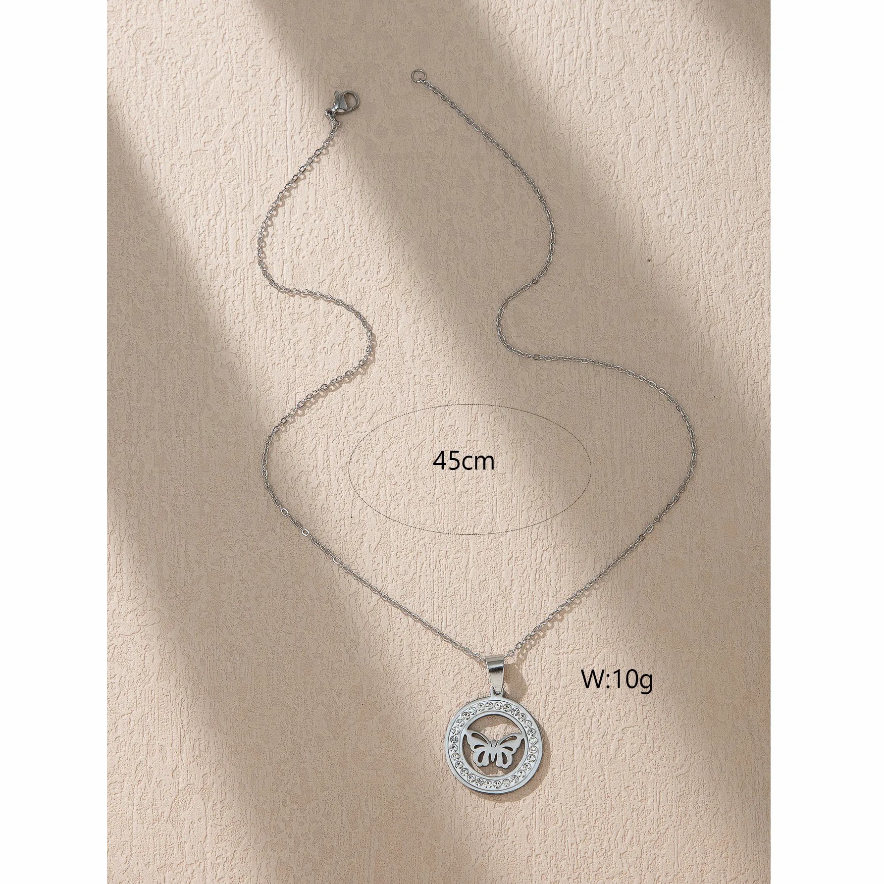 Commute Korean Style Letter Wings Butterfly Stainless Steel Plating Inlay Rhinestones Silver Plated Pendant Necklace_colorza_9