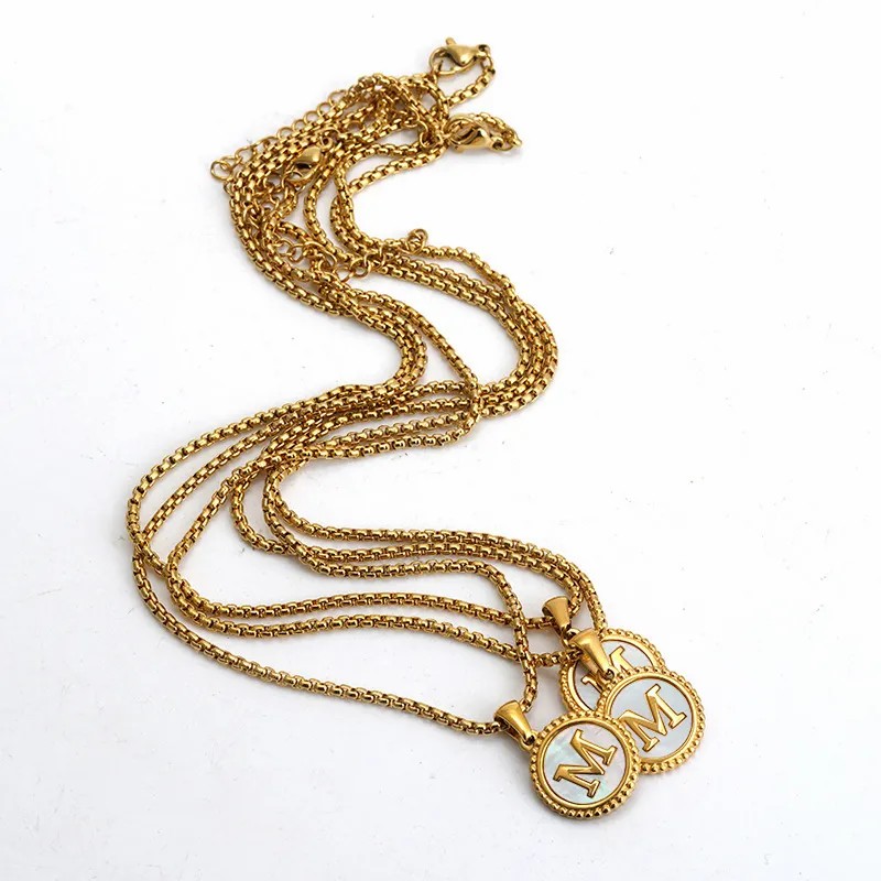 Casual Modern Style Letter Stainless Steel Plating Inlay Shell 18K Gold Plated Pendant Necklace_colorza_2
