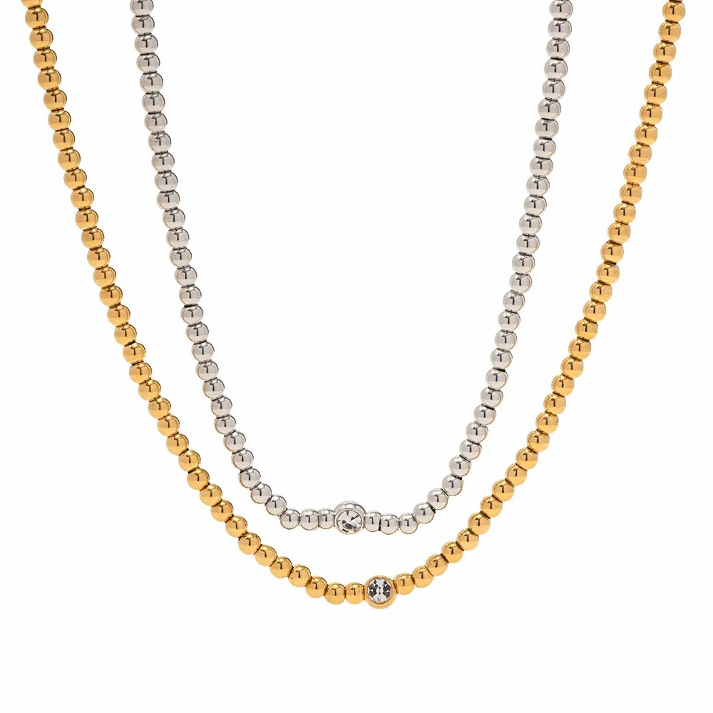 Classic Style Streetwear Round Stainless Steel Beaded Necklace_colorza_1