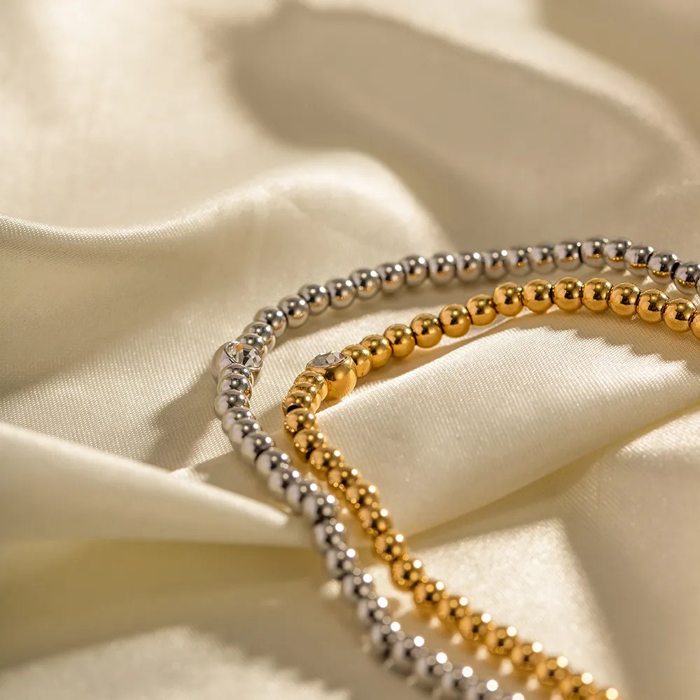 Classic Style Streetwear Round Stainless Steel Beaded Necklace_colorza_2