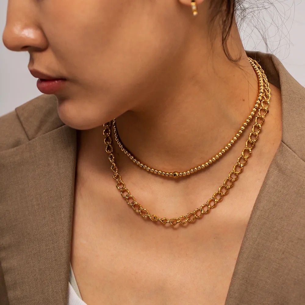 Classic Style Streetwear Round Stainless Steel Beaded Necklace_colorza_3