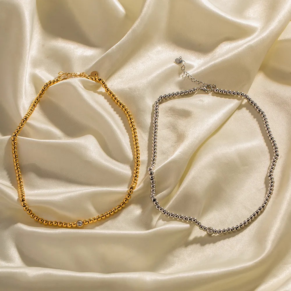 Classic Style Streetwear Round Stainless Steel Beaded Necklace_colorza_5