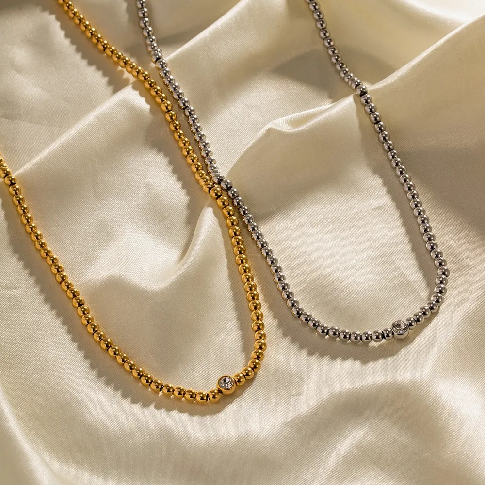 Classic Style Streetwear Round Stainless Steel Beaded Necklace_colorza_6