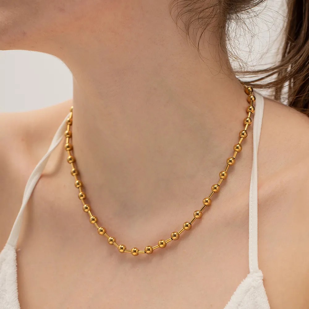 Retro Ball Stainless Steel Plating 18K Gold Plated Necklace_colorza_1