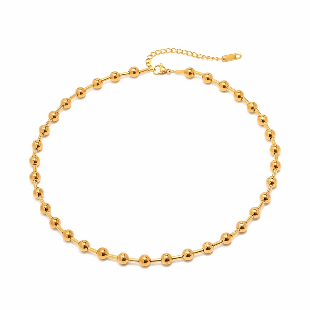 Retro Ball Stainless Steel Plating 18K Gold Plated Necklace_colorza_2