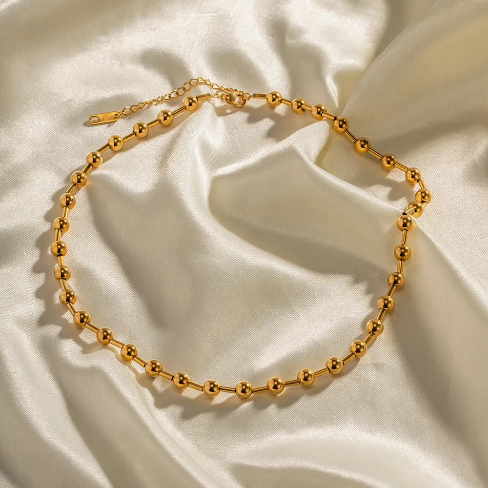 Retro Ball Stainless Steel Plating 18K Gold Plated Necklace_colorza_6