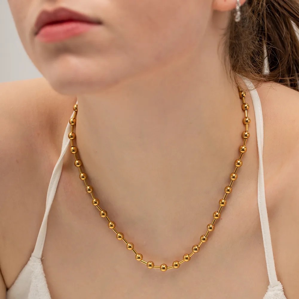 Retro Ball Stainless Steel Plating 18K Gold Plated Necklace_colorza_7