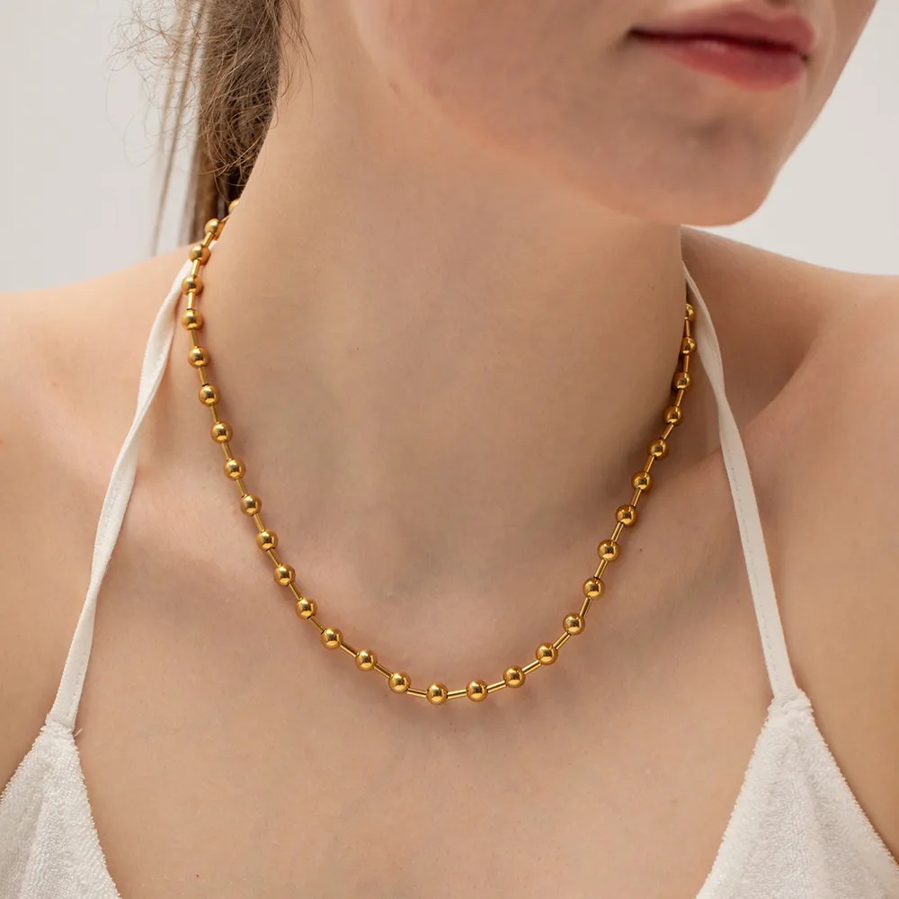 Retro Ball Stainless Steel Plating 18K Gold Plated Necklace_colorza_8