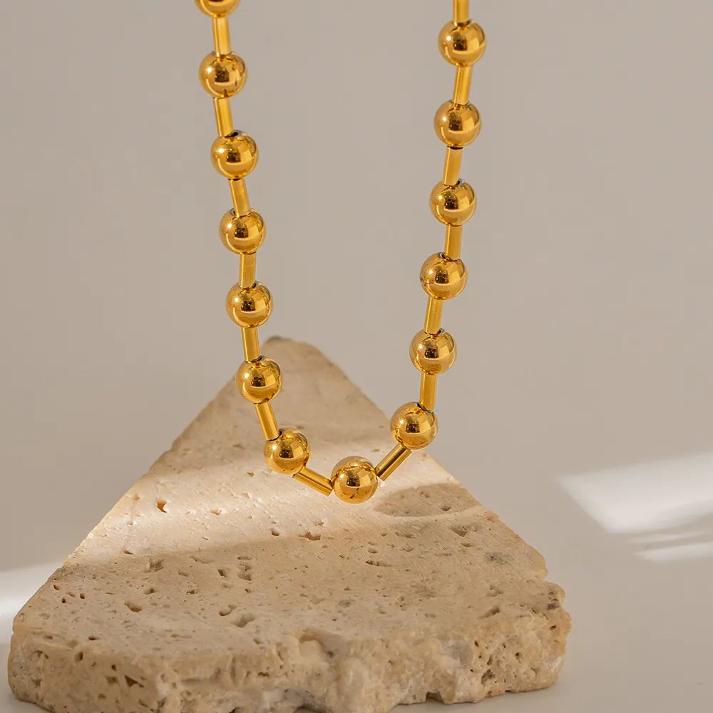 Retro Ball Stainless Steel Plating 18K Gold Plated Necklace_colorza_9