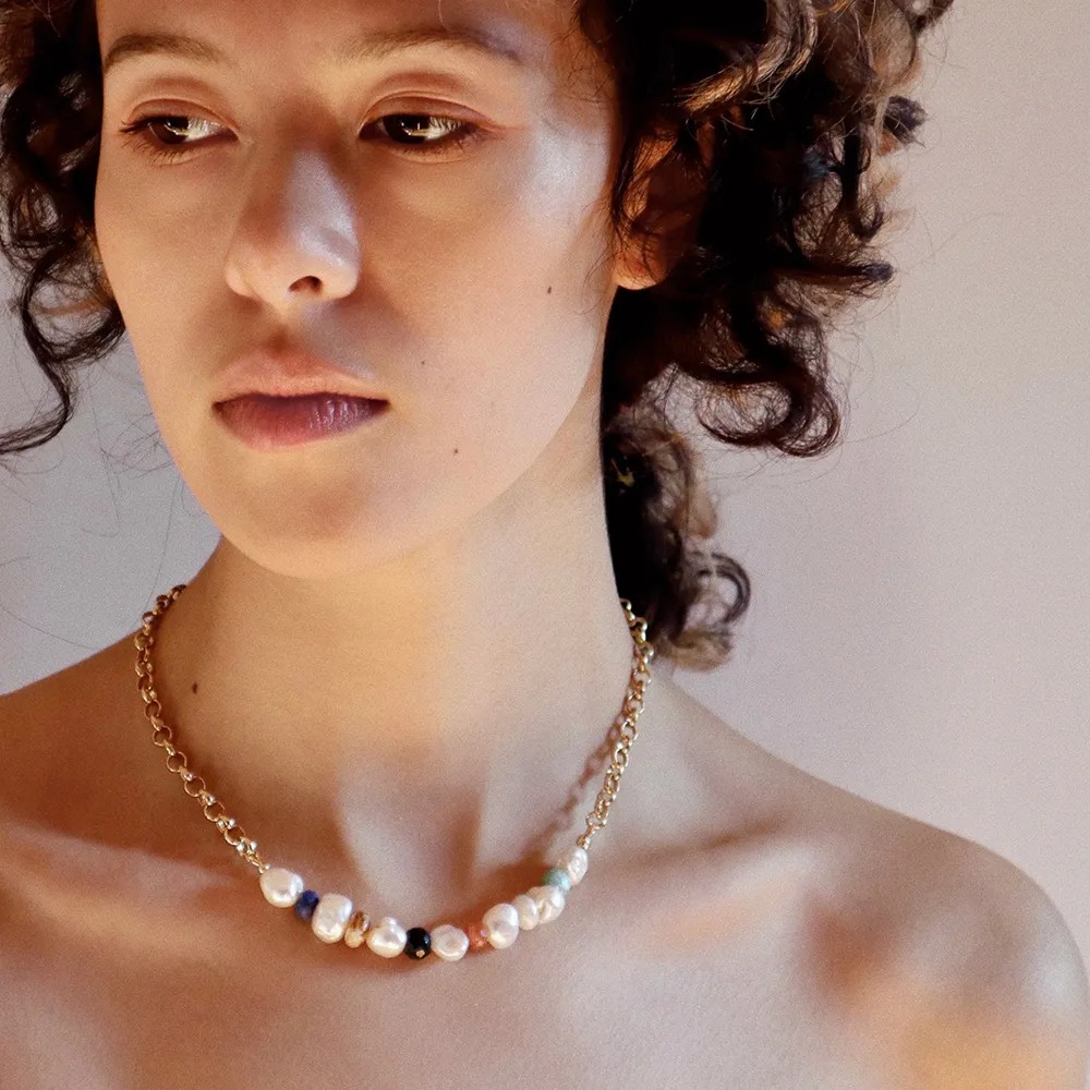 Elegant Lady Geometric Stainless Steel Natural Stone Freshwater Pearl Plating 18K Gold Plated Necklace_colorza_6