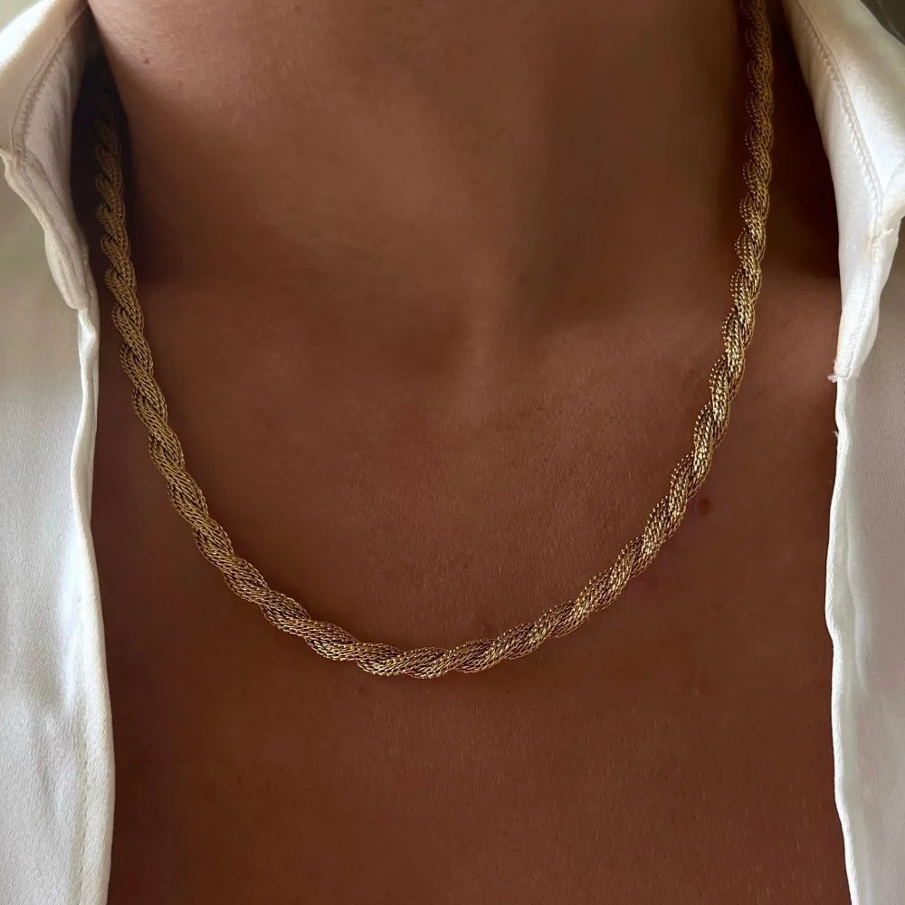 Hip-Hop Retro Twist Titanium Steel Plating 18K Gold Plated Necklace_colorza_3