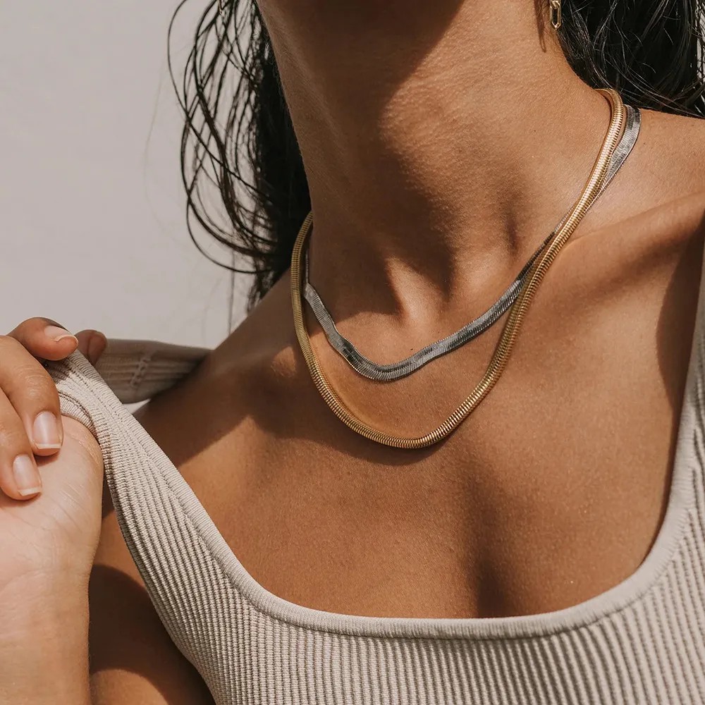 Hip-Hop Retro Solid Color Titanium Steel Plating 18K Gold Plated Necklace_colorza_1