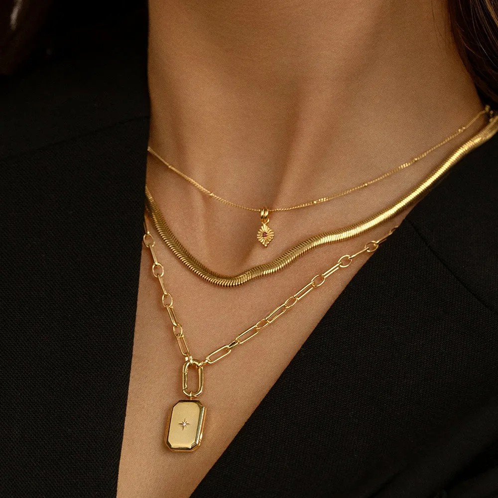 Hip-Hop Retro Solid Color Titanium Steel Plating 18K Gold Plated Necklace_colorza_3