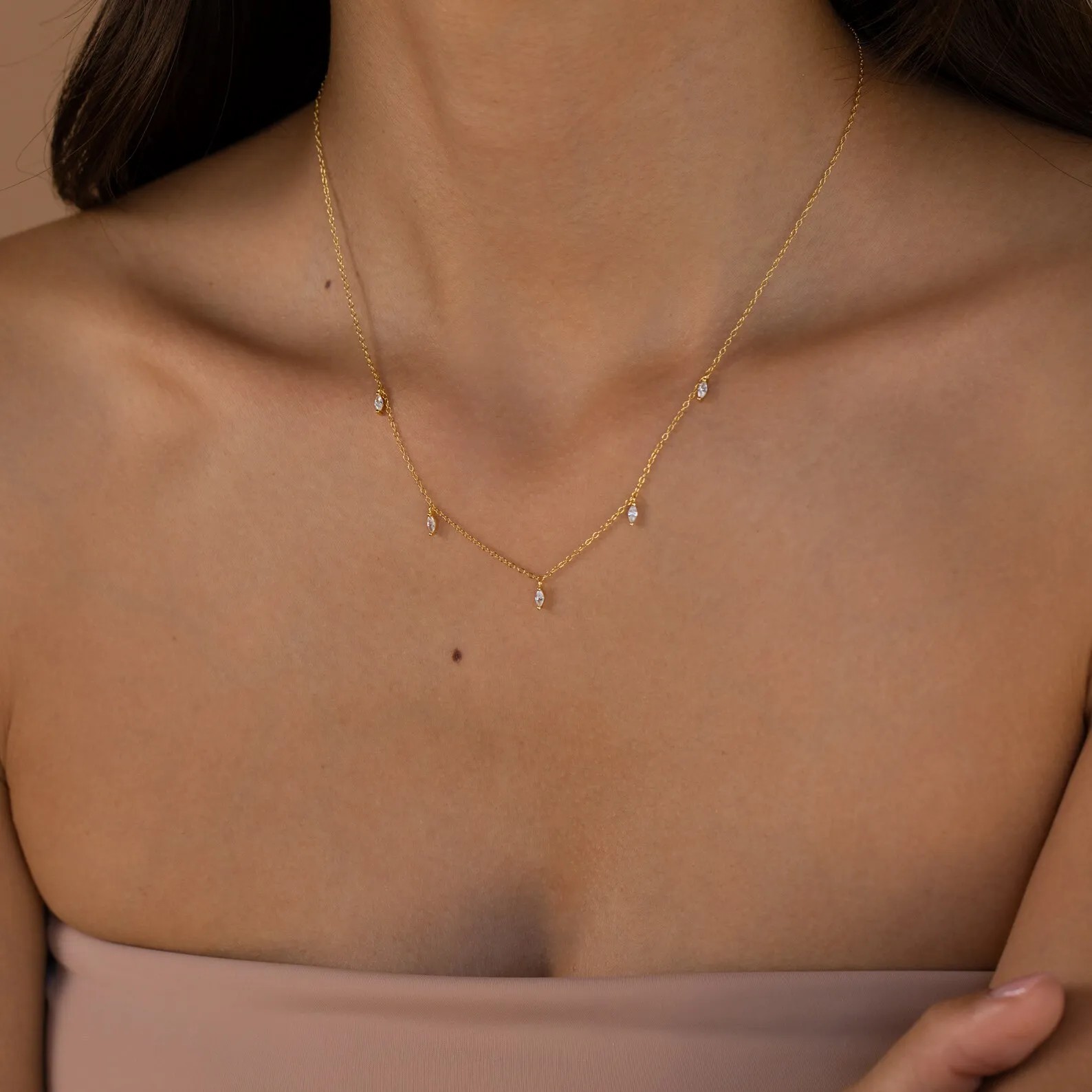 Simple Style Solid Color Titanium Steel Plating Inlay Zircon 18K Gold Plated Necklace_colorza_2