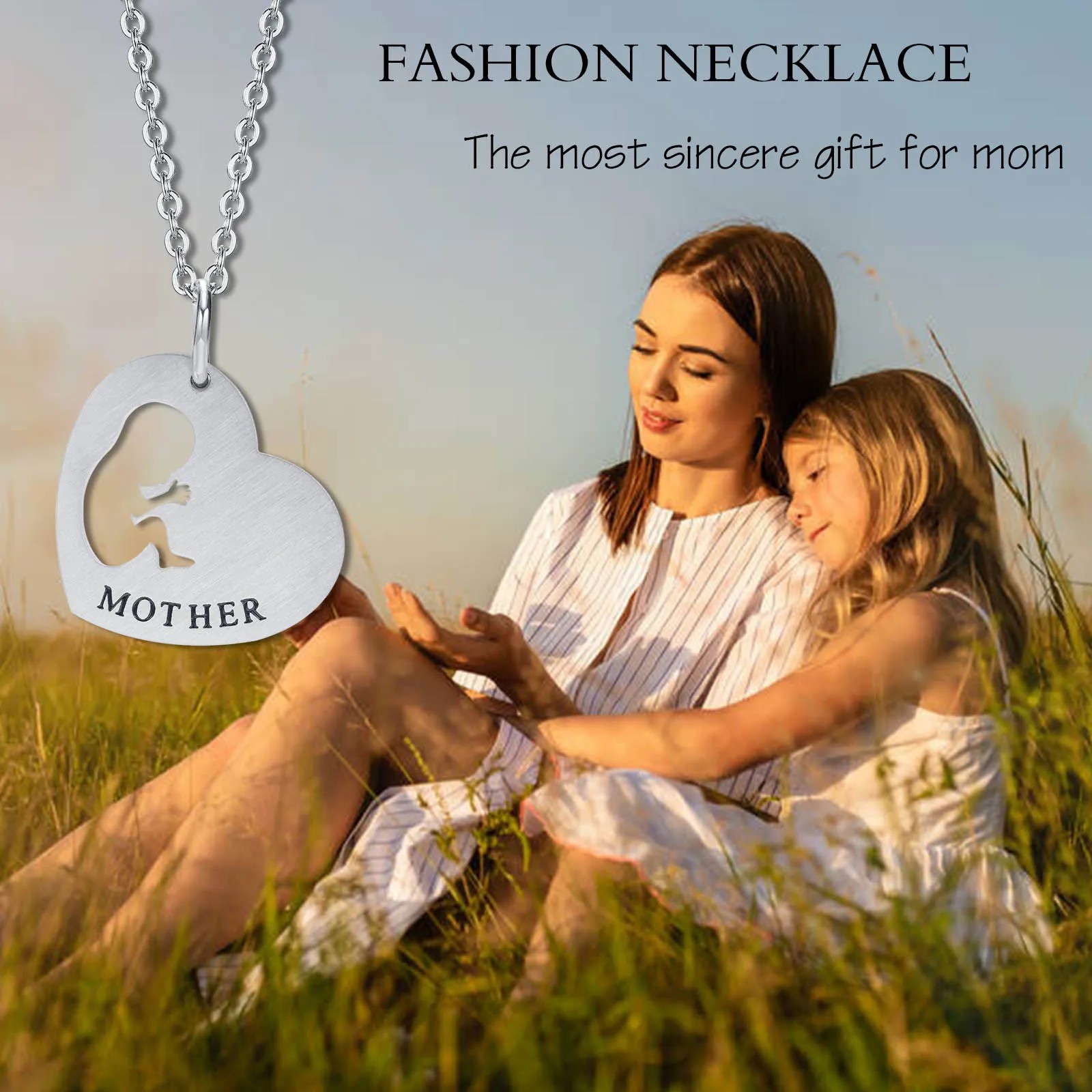 Casual MAMA Simple Style Letter Heart Shape Stainless Steel Hollow Out Necklace Pendant_colorza_1