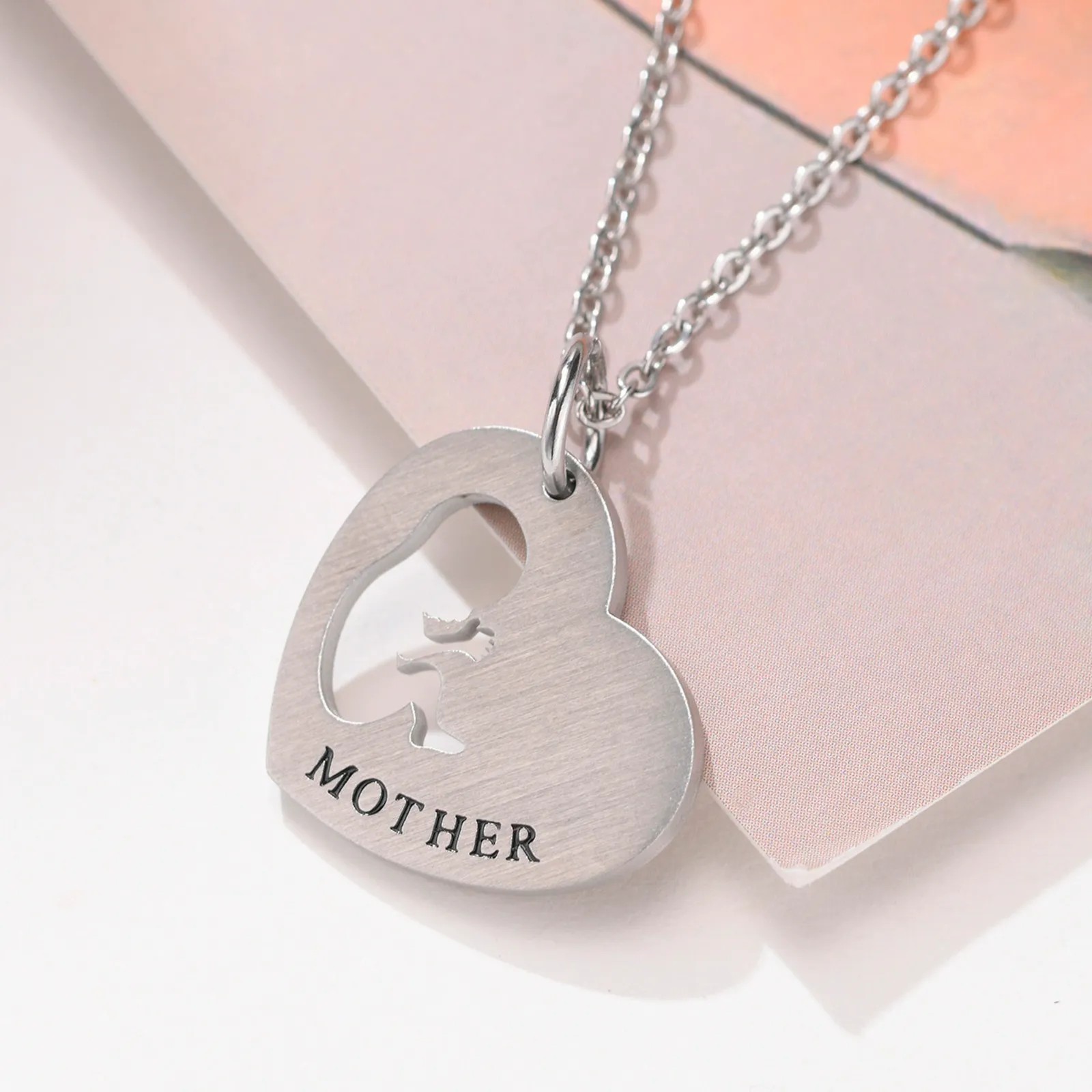 Casual MAMA Simple Style Letter Heart Shape Stainless Steel Hollow Out Necklace Pendant_colorza_2