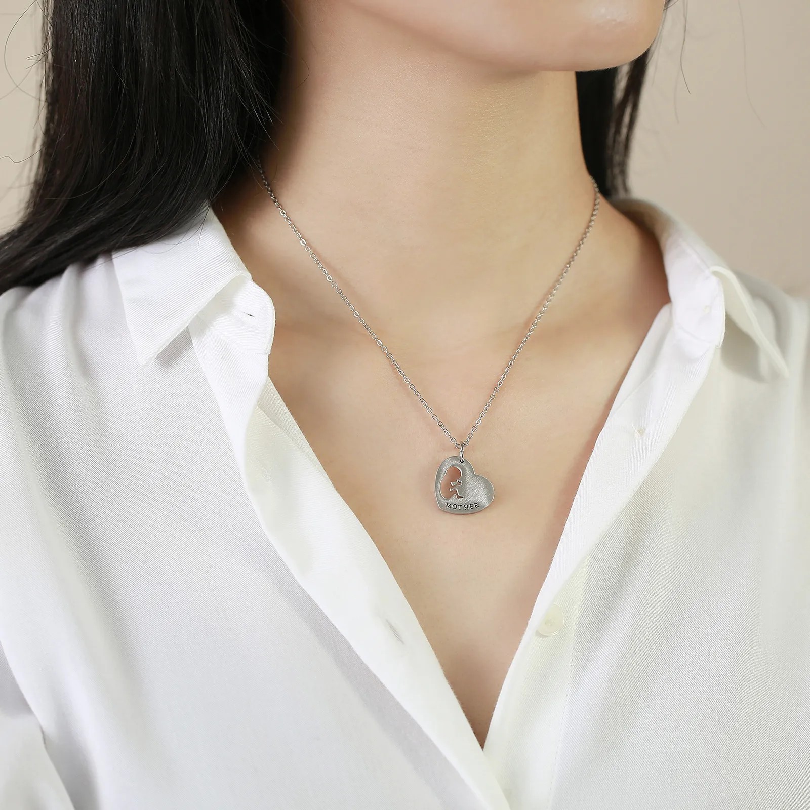 Casual MAMA Simple Style Letter Heart Shape Stainless Steel Hollow Out Necklace Pendant_colorza_3