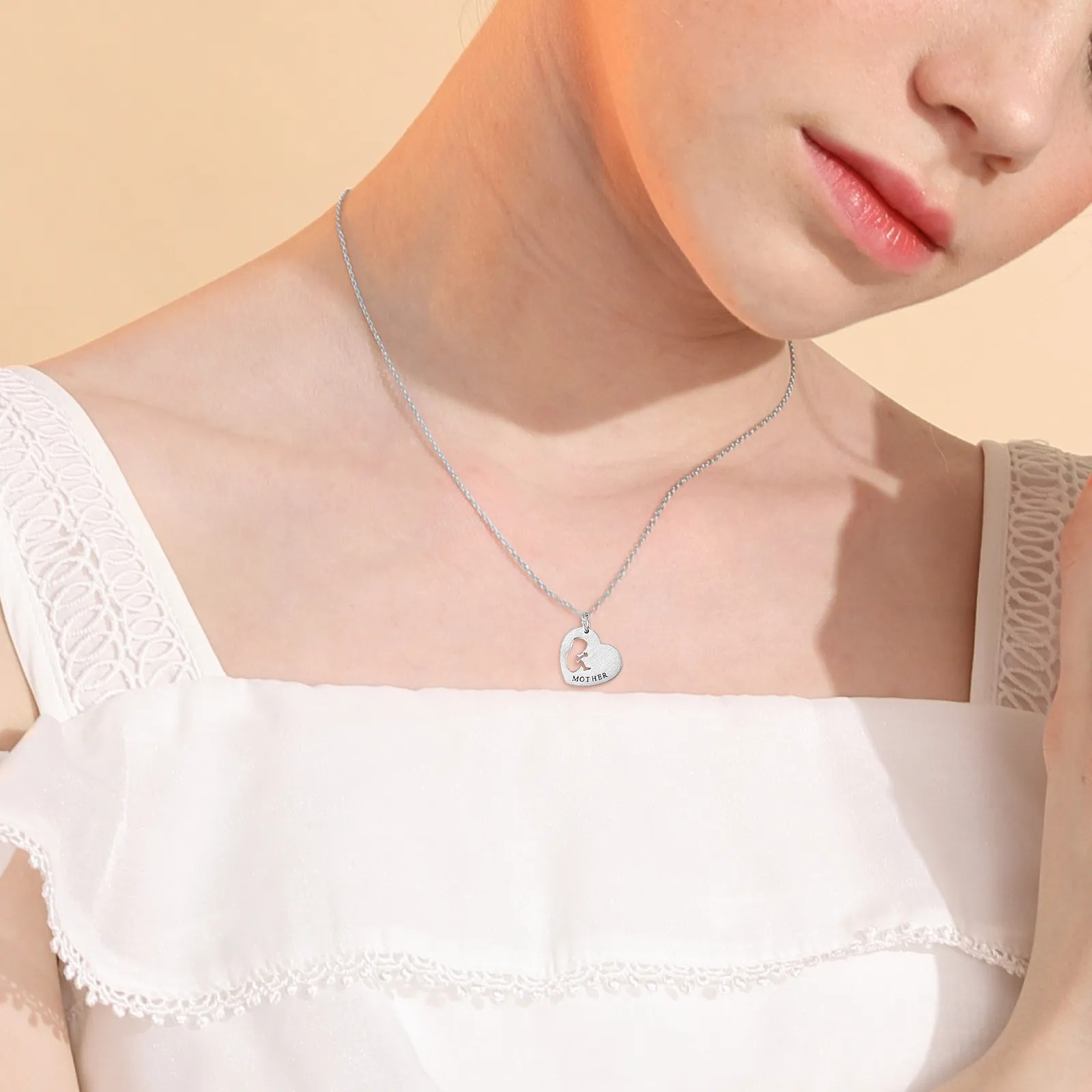 Casual MAMA Simple Style Letter Heart Shape Stainless Steel Hollow Out Necklace Pendant_colorza_4