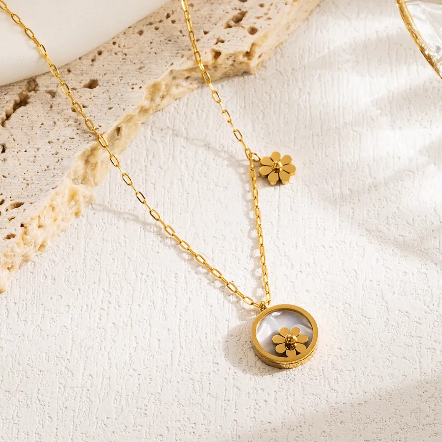 INS Style Sweet Artistic Heart Shape Flower Boots Stainless Steel Enamel Plating Carving 18K Gold Plated Pendant Necklace_colorza_1