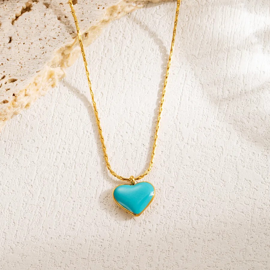 INS Style Sweet Artistic Heart Shape Flower Boots Stainless Steel Enamel Plating Carving 18K Gold Plated Pendant Necklace_colorza_2