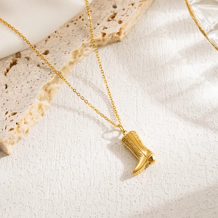 INS Style Sweet Artistic Heart Shape Flower Boots Stainless Steel Enamel Plating Carving 18K Gold Plated Pendant Necklace_colorza_3