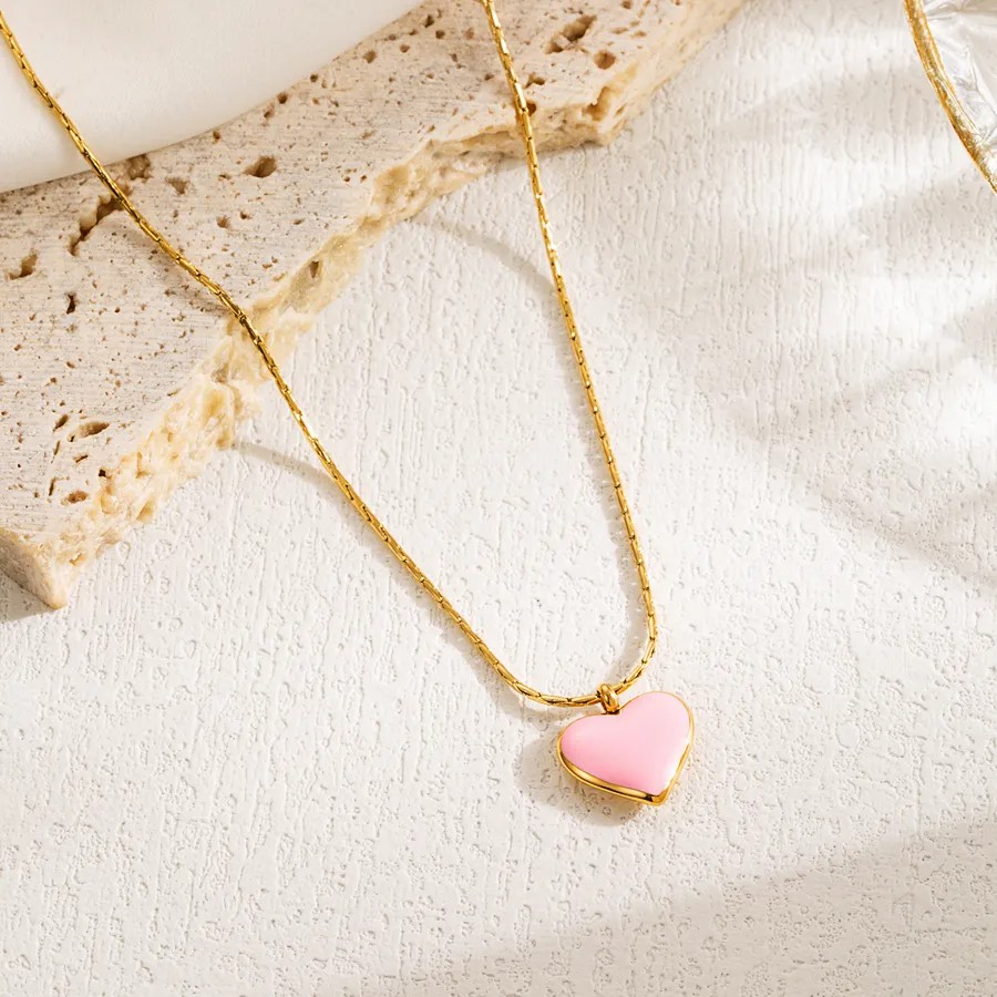 INS Style Sweet Artistic Heart Shape Flower Boots Stainless Steel Enamel Plating Carving 18K Gold Plated Pendant Necklace_colorza_4
