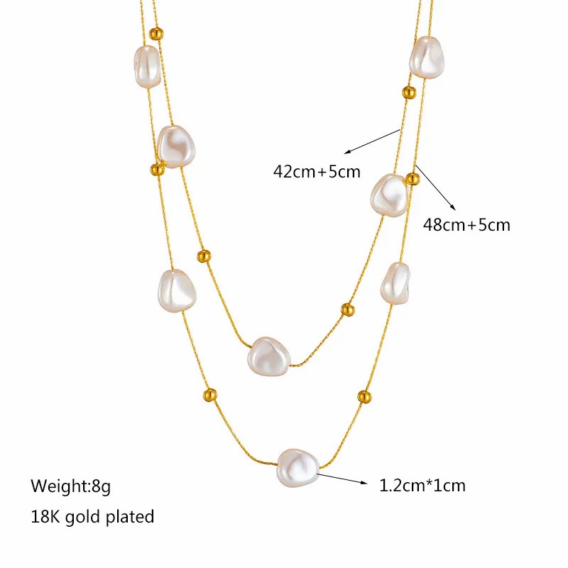 INS Style Casual Irregular Titanium Steel Pearl Plating 18K Gold Plated Layered Necklaces_colorza_4