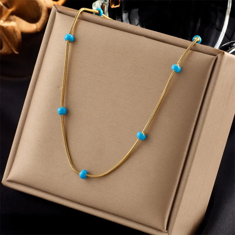 Casual Retro Round Titanium Steel Beaded Plating 18K Gold Plated Necklace_colorza_1