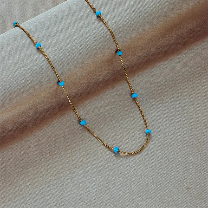 Casual Retro Round Titanium Steel Beaded Plating 18K Gold Plated Necklace_colorza_2