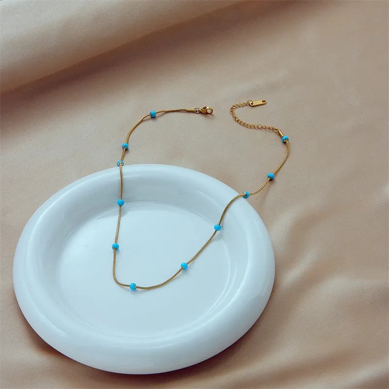 Casual Retro Round Titanium Steel Beaded Plating 18K Gold Plated Necklace_colorza_3