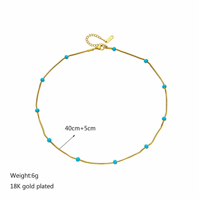 Casual Retro Round Titanium Steel Beaded Plating 18K Gold Plated Necklace_colorza_4