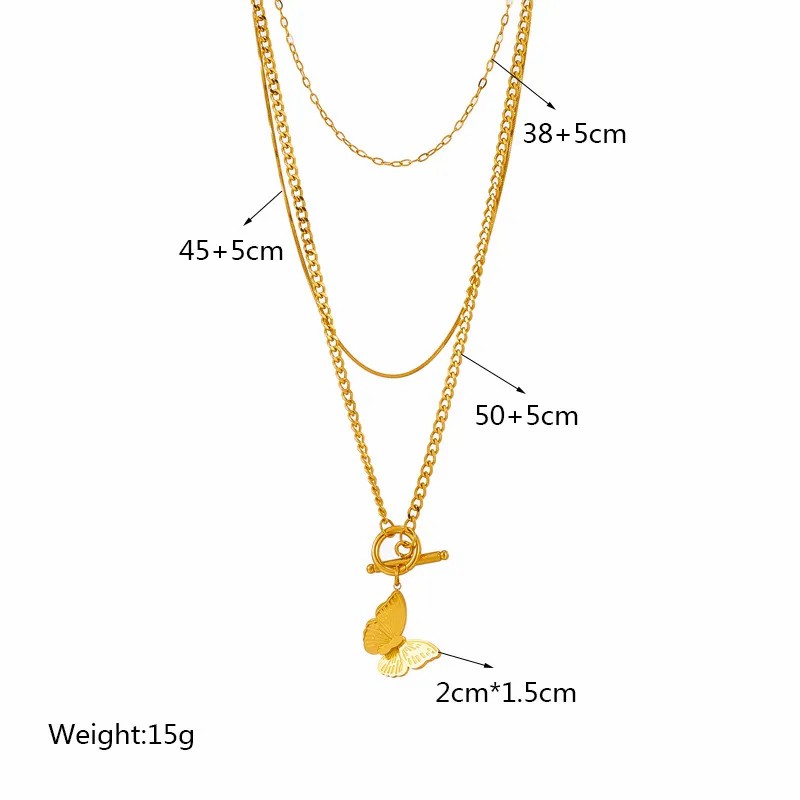 INS Style Casual Butterfly Titanium Steel Layered Plating 18K Gold Plated Layered Necklaces_colorza_4