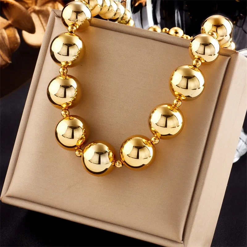 Casual Exaggerated Round CCB Titanium Steel Beaded Plating 18K Gold Plated Necklace_colorza_1