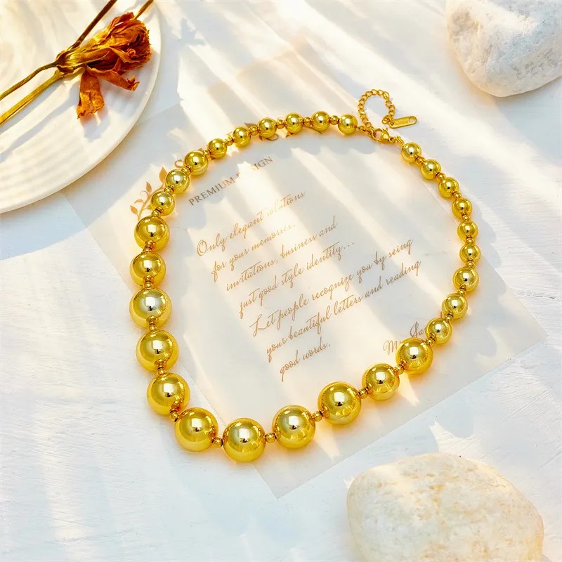 Casual Exaggerated Round CCB Titanium Steel Beaded Plating 18K Gold Plated Necklace_colorza_2